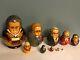 10 Piece Wooden Matryoshka Russian Political Leaders Nesting Dolls, Signed