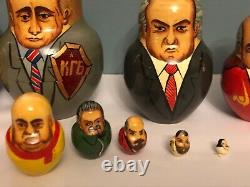 10 piece wooden Matryoshka Russian political leaders nesting dolls, signed