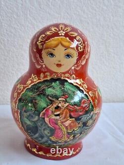 10pc Russian MATRYOSHKA Nesting Doll Fairy Tales Signed