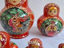 10pc Russian MATRYOSHKA Nesting Doll Fairy Tales Signed