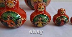 10pc Russian MATRYOSHKA Nesting Doll Fairy Tales Signed