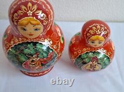 10pc Russian MATRYOSHKA Nesting Doll Fairy Tales Signed