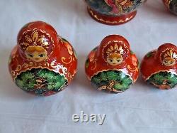 10pc Russian MATRYOSHKA Nesting Doll Fairy Tales Signed