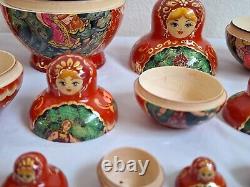 10pc Russian MATRYOSHKA Nesting Doll Fairy Tales Signed