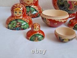 10pc Russian MATRYOSHKA Nesting Doll Fairy Tales Signed