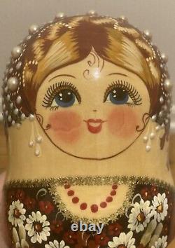 10pc Vintage Russian Matryoshka Nesting 10 Doll Pearls Signed Museum Quality