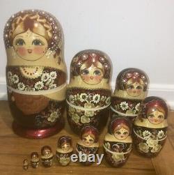 10pc Vintage Russian Matryoshka Nesting 10 Doll Pearls Signed Museum Quality