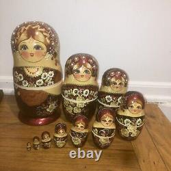 10pc Vintage Russian Matryoshka Nesting 10 Doll Pearls Signed Museum Quality