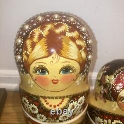 10pc Vintage Russian Matryoshka Nesting 10 Doll Pearls Signed Museum Quality