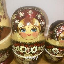 10pc Vintage Russian Matryoshka Nesting 10 Doll Pearls Signed Museum Quality