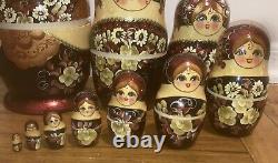 10pc Vintage Russian Matryoshka Nesting 10 Doll Pearls Signed Museum Quality