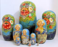 10pcs Hand Painted One of a Kind Russian Nesting Doll Vikings by Frolova