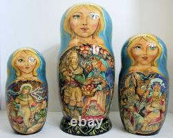 10pcs Hand Painted One of a Kind Russian Nesting Doll Vikings by Frolova