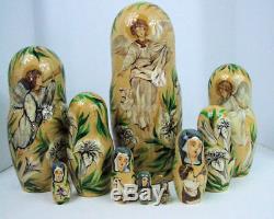 10pcs Hand Painted One of a Kind Russian Nesting Doll of Christ's Nativity