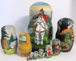 10pcs Hand Painted Russian Nesting Doll Exclusive Knights by Semenova