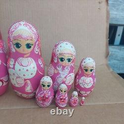 11.5 Vintage R. Ceprueb Nocag Hand Painted/Signed Russian Nesting Doll 10 Piece