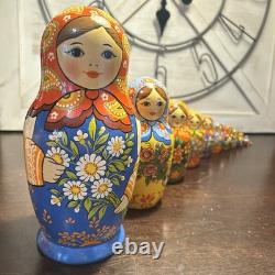 11 Pce Colorful Floral Matryoshka Nesting Doll Signed