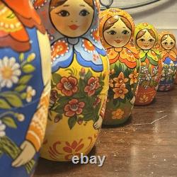 11 Pce Colorful Floral Matryoshka Nesting Doll Signed