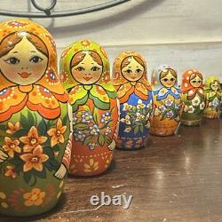 11 Pce Colorful Floral Matryoshka Nesting Doll Signed