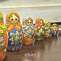 11 Pce Colorful Floral Matryoshka Nesting Doll Signed