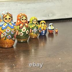 11 Pce Colorful Floral Matryoshka Nesting Doll Signed