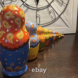 11 Pce Colorful Floral Matryoshka Nesting Doll Signed