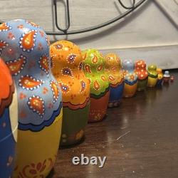 11 Pce Colorful Floral Matryoshka Nesting Doll Signed