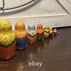 11 Pce Colorful Floral Matryoshka Nesting Doll Signed