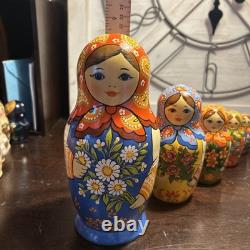 11 Pce Colorful Floral Matryoshka Nesting Doll Signed