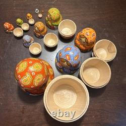 11 Pce Colorful Floral Matryoshka Nesting Doll Signed