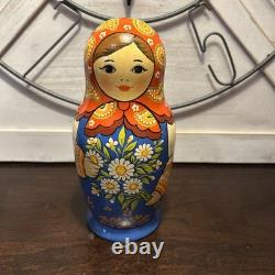 11 Pce Colorful Floral Matryoshka Nesting Doll Signed