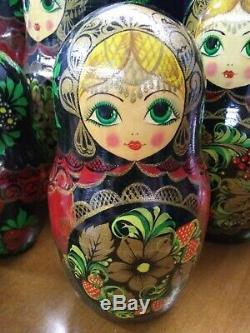 11 Vintage Russian Hand Painted 13 pc Matryoshka Russian Nesting Dolls SIGNED