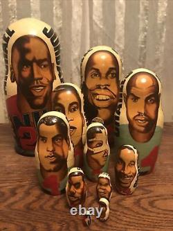 11 pc NBA Russian Nesting Dolls. 1993 Hand-Painted