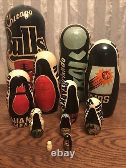 11 pc NBA Russian Nesting Dolls. 1993 Hand-Painted