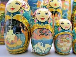 12 15 Pc, Large Folk-art Fairytale Hand Made Russian Matryoshka Nesting Dolls