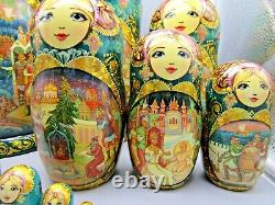 12 15 Pc, Large Folk-art Fairytale Hand Made Russian Matryoshka Nesting Dolls