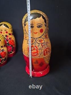 12 Russian Matryoshka Babushka Nesting Wooden Dolls Hand 70's