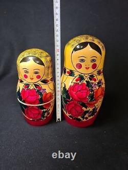 12 Russian Matryoshka Babushka Nesting Wooden Dolls Hand 70's