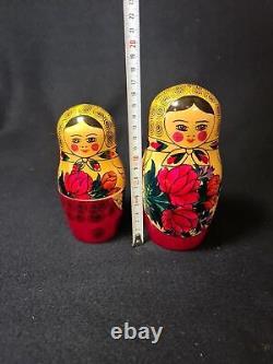 12 Russian Matryoshka Babushka Nesting Wooden Dolls Hand 70's