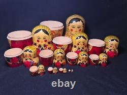 12 Russian Matryoshka Babushka Nesting Wooden Dolls Hand 70's