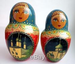 13Pcs Signed Matryoshka Russian Golden ring Nesting Doll Magnificent Vintage 98