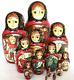 13 Piece Vintage 1992 Signed Wooden Fairy Tale Russian Nesting Dolls Set