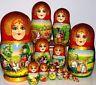13 Russian 15pcs Nesting Wooden Doll Troyka Matryoshka Matreshka Babushka