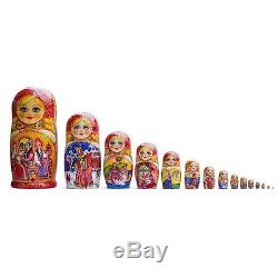 13 Set of 15 Fairy Tales Wooden Matryoshka Russian Nesting Dolls