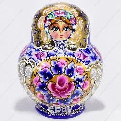 15 Piece Set Gorgeous Russian Authentic Blue Matryoshka Nesting Dolls 15pcs