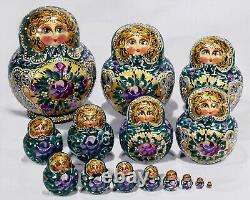 15 Piece Set Gorgeous Russian Authentic Matryoshka Nesting Dolls 15pcs Blue