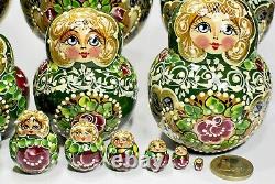 15 Piece Set Gorgeous Russian Authentic Matryoshka Nesting Dolls 15pcs Green