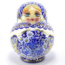 15 Piece Set Gorgeous Russian Authentic Matryoshka Nesting Dolls 15pcs Gzhel