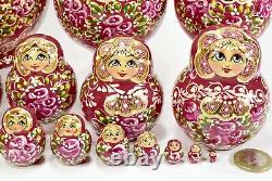 15 Piece Set Gorgeous Russian Authentic Matryoshka Nesting Dolls 15pcs Red