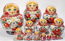 15 Piece Set Gorgeous Russian Authentic Matryoshka Nesting Dolls 15pcs Red Green